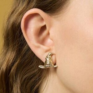 14K Gold Harry Potter Gold Wizard Hogwarts Magic Sorting Hat Stud Women Earrings